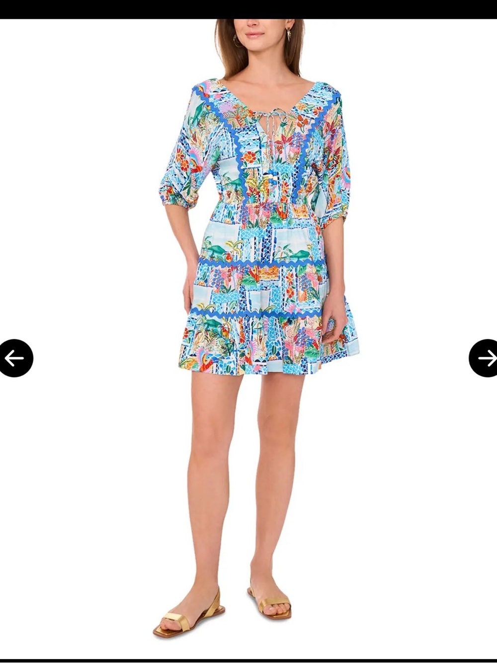 NWT Vince Camuto Rio Grande Printed Tiered Mini Dress Size Medium